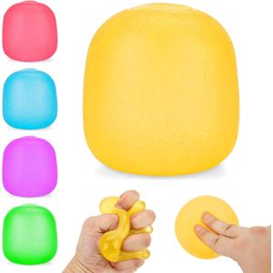 4 x Squishy Toys Stress Balls, Squeeze Fidget Toys for Kids and Adults Stress Relief Super Solid Sensory Balls Birthday Gifts Party Favors Stocking Stuffers Class Prizes- Orange