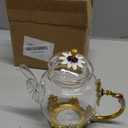 Glass Teapot -300 ml (10 oz), Flower Decoration Heat Resistant Glass Teapot Kettle with Golden Leaf Edge Color Floral Pattern Retro Teapot Tea Party Set (Pink)