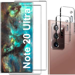 [2+2 Pack] Screen Protector for Samsung Galaxy Note 20 Ultra/Note 20 Ultra 5G,9H Tempered Glass,Ultrasonic Fingerprint Compatible,3D Curved,HD Clear,Bubble-Free for Galaxy Note 20 Ultra Glass Protector