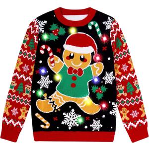 Cutemile Kids Boy Ugly Christmas Sweaters Size 5-14 Girls Light Up Xmas Sweaters for Party (Red)