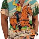 Cowboy Shirts for Men Western Shirts Rodeo Bowling Outfit Country Tshirt Mens Button Down Shirt Graphic T-Shirts Multicolor, Small 
