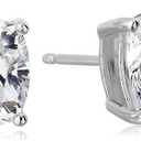 Amazon Essentials Platinum Plated Sterling Silver Cushion Cut Cubic Zirconia Stud Earrings (previously Amazon Collection) (8.5 mm)