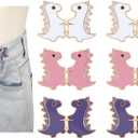 Whaline 6 Sets Instant Pant Waist Tightener Cute Dinosaur Waist Buckle Pin Adjustable Jean Button No Sewing Waists Cincher Clip for Women Men Clothing