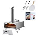 MAGIC FLAME Outdoor Wood Fired Pizza Oven, Portable Stainless Steel Pellet Pizza Maker with Rotating Handle, Pizza Stone and Peel for Camping BBQ
