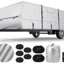 Oxford Fabric Pop Up Folding Camper Cover 12'-14' Super Waterproof Tear-Resistant Anti-UV Tent Trailer Cover for Winter Snow with Reinforced Corners, 5+2 Windproof Straps, Storage Bag