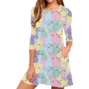 Roshop Women's Cinco de Mayo Fiesta Print T-Shirt Dress Long Sleeve Casual Pocketed Tunic Holiday Dress (Medium)