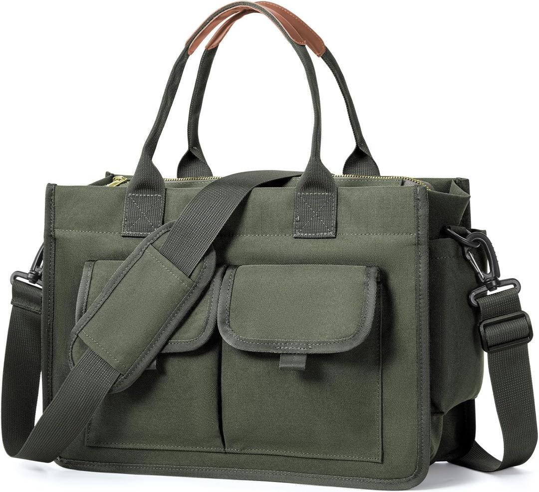 coowoz Canvas Tote Bag for Women Work Tote Bags with Zipper Nurse Crossbody Bags Handbags Shoulder College Teacher Laptop Bag (Olive Green)
