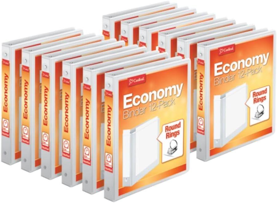 Cardinal 1 Inch 3 Ring Binders, White, 12 Pack, Round Ring Binder, Holds 225 Sheets, PVC Free, Customizable Covers, 2 Pocket View Binders for Office and School Organization
