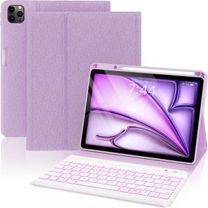OYEEICE Keyboard Case for iPad Air 11 inch (M2 2024)/10.9 inch Air 5th/4th Gen/iPad Pro 11 1st/2nd/3rd Gen - 7-Color Backlit Detachable Keyboard, Folio Cover with Pencil Holder - Purple (Classic style)
