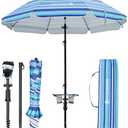 HOMEDEMO 7ft Heavy Duty High Wind Beach Umbrella With Foldable Table & Hook, UV 50+ Protection Waterproof Outdoor Sunshade Umbrellas With Handle Carry Bag For Patio Garden Pool Backyard