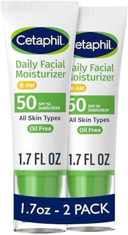 Cetaphil Daily Facial Moisturizer SPF 50, 1.7 Fl Oz (Pack of 1), Gentle Facial Moisturizer For Dry to Normal Skin Types, No Added Fragrance, Dermatologist Recommended (Packaging May Vary)