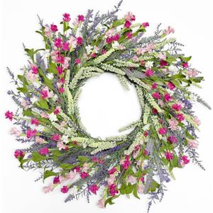 Artgar 26 Inch Spring Wreaths for Front Door, Spring Summer Lavender Paper Flower Wreaths for Home Farmhouse Windows Walls Porch Wedding Indoor Outdoor Decor for All Seasons (Pink)