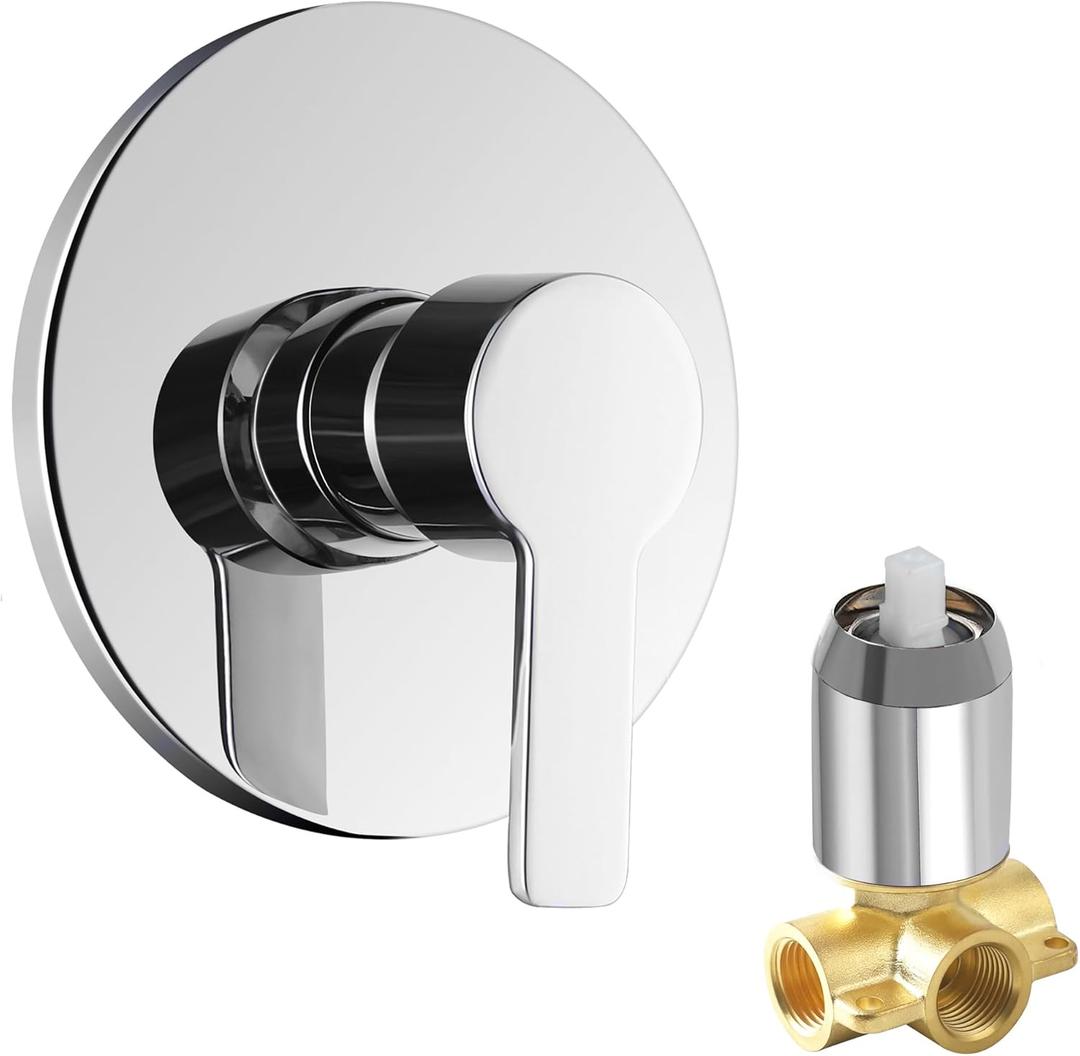 DOLGABA Shower Valve Handle Bathroom Shower Mixer Valve Kit, Wall Mount Rough-in Tub Shower Control Valves Round 1 Way Single Function, Female Thread, Polished Chrome