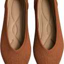 TINGRISE Women's Flats Shoes Pointed Toe Knit Ballet Comfortable Dressy Slip On Flat Brown US7