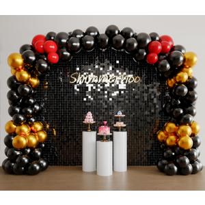 Black Shimmer Wall Backdrop Panel - Decorations Panel | Wedding, Birthday, Anniversary, Engagement & Bridal Shower Party Decor (36pcs) (6x6 ft)
