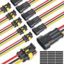 NAOEVO 3 Pin Connector Waterproof, 16 AWG 3 Wire Connectors, Automotive Electrical Male and Female Plug with Heat Shrink Tubing for Car Truck Boat Wire Connection, 6 Kits