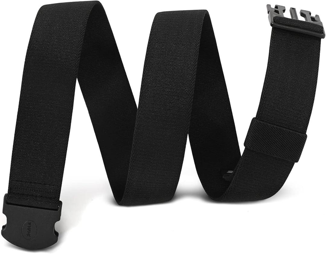 WHIPPY Mens Elastic Stretch Belt Unisex Adventure Web Belt for Women Men with Non-Metal Buckle Adjustable Belts (Fits waist size up to 43", 1-black)