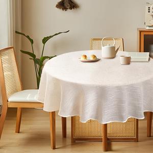 Natural Linen Textured Round Tablecloth, Slubby Lightweight Table Cloth 60 Inch, Water Resistant Stain Resistant Farmhouse Burlap Table Cover for Kitchen Dining Room