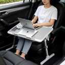Large Car Seat Tray Table, 22.5"12.6" Foldable Travel Table in Car, Height Adjustable Lap Bed Desk for Laptop, Rear Seat Eating Writing Tray with Slot, Car Travel Essentials for Long Trips, Grey