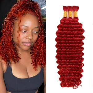 Red Boho Human Hair for Braiding Red Deep Wave Bulk Human Hair 14 14 14 inch Wet and Wavy Braids No Weft Bohemian 3 Bundles 150g