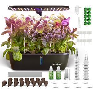 MG-15 Hydroponic Growing System Kits, Smart Indoor Garden with 24W Grow LED Light Full Spectrum, 15 Pods Herb Garden Planter Indoor Gardening for Gifts, Kitchen (Black)