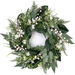 20 Inch Front Door Wreath - Faux Flower and Greenery Hanging Arrangement with Ribbon, Perfect for Easter, Spring, Summer, and Front Door Seasonal Home Decor Welcome Wreath White Berries