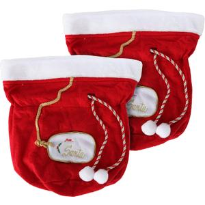 Christmas Gift Bags, Santa Gift Bags, Set of 2 Santa Bags, Fabric Gift Bags, Large Gift Bags, Reusable Christmas Bags, Christmas Gift Bag Set, Red Gift Bags,2 Count(Pack of 1)