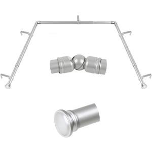 TONIAL Bay Window Curtain Rods, 32 to 86 Inch Center Rod for Windows, 20 to 84 Inch Side Rods for Window 3/4 Inch Decoratice Drapery Rods with Small Cap End, Silver