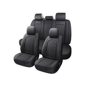 WELLDO Car Seat Covers Full Set, Leather Seat Covers for Cars, Car Seat Protector Waterproof, Non-Slip Car Interior Covers Full Set Universal Automotive Seat Covers for Most Cars SUVs, Black