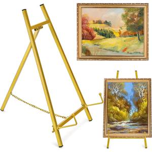 Gold Metal Easel Stand, 16" Large Picture Art Stand, Tripod Mirror Plate Stand Holder, Freestanding Tabletop Easel Stand for Wedding Sign, Display Photo, Collectibles