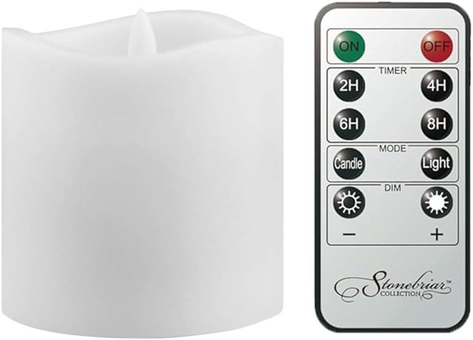 Stonebriar 6 Count White Real Wax 3x3 Flameless LED Pillar Candles with Remote and Timer Stonebriar 6 Count White Real Wax 3x3 Flameless LED Pillar Candles with Remote and Timer