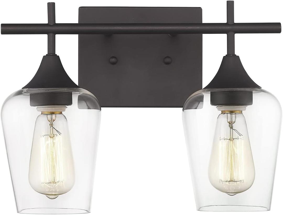 Oil Rubbed Bronze Bathroom Light Fixture, 2 Lights Bathroom Vanity Lights Over Mirror with Clear Glass, Farmhouse Bath Wall Sconce Light, WL9167-2A