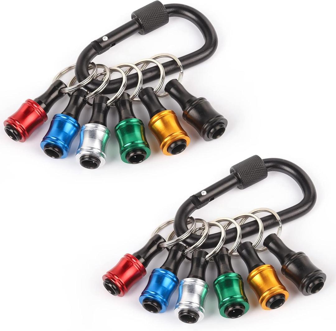 Katerk 6pcs 1/4 inch Hex Shank Aluminum Alloy Screwdriver Bits Holder 2 Sets, Light-weight Quick-change Extension Bar Keychain Drill Screw Adapter Change Portable (With Black Carabiner)