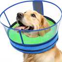 Sponge Dog Cone After Surgery, No Inflation Required Dog Donut Collar to Stop Licking, Inflatable Cone Alternatives for Large Pets, Soft Recovery Collar with Protective Shield (Green Blue, L)