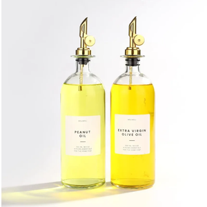 Molimoli Oil and Vinegar Dispenser with Metal Pour Spout, Weighted Pourer, Glass Bottle Dispenser for Kitchen, Olive Oil Cruet, Glass Olive Oil Bottle | 500ml, Set of 2