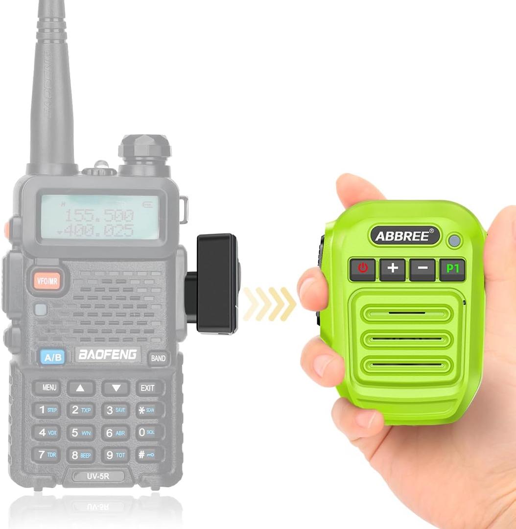 ABBREE Ham Radio Wireless Handheld Speaker Mic, 2 Pin Shoulder Microphone Compatible with Baofeng 5RM UV-5R,BF-F8HP PRO,GM21,K5PLUS,GM-15Pro,UV-5G Plus AR-152 Quansheng UV-K5 8 Walkie Talkie (Green)