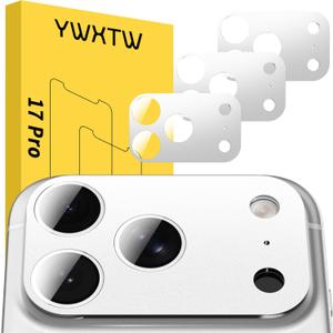 YWXTW [0 Bubbles for iPhone 17 Pro Camera Lens Protector, Full Coverage Tempered Glass Lens Screen Protector for iPhone 17 Pro Accessories, Case Friendly, HD Clear, 3 Pack (Silver)