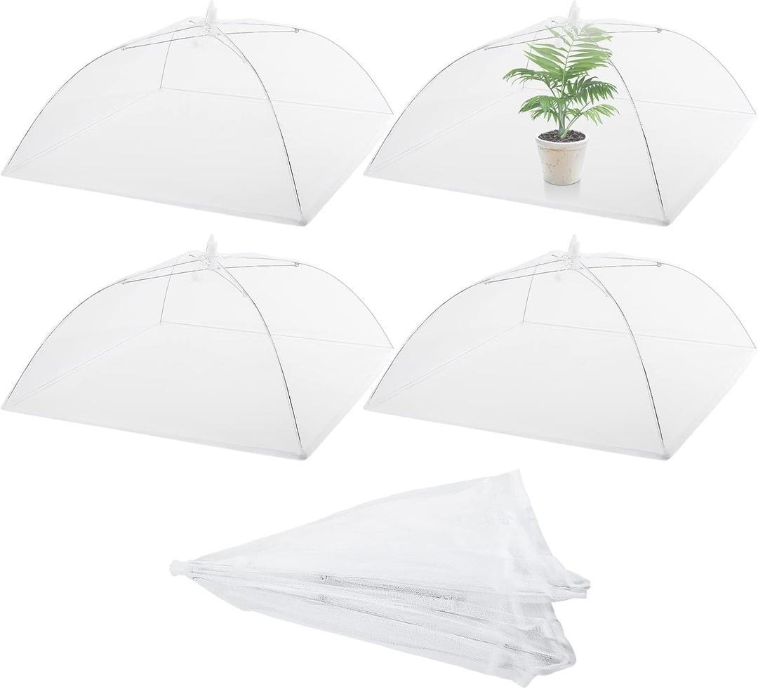 Sawysine 4 Pack Mesh Plant Cover Reusable Screen Cloche Dome Plant Protector Tent Collapsible Umbrella for Outdoor Garden Greenhouse Vegetable Flowers Strawberry from Animals(17 x 17 Inch,White)