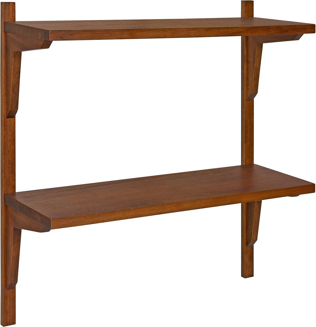 Kate and Laurel Meridien Mid-Century Wall Shelves, 24" x 8" x 24", Walnut, Transitional Wall Decor and Storage