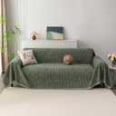 MYSKY HOME Boho Couch Cover Moss Green Sofa Covers with Tassel Farmhouse Sofa Slipcover Simple Couch Protector for Dogs Chenille Sectional Couch Covers L Shaped Couch Cushion Covers, 71"x 134"