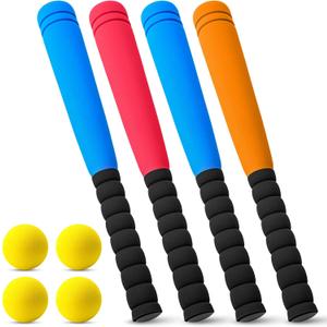 Wettarn 4 Pcs Foam Baseball Bat Foam Bat with Safe Soft Baseballs T Ball Set for Outdoor Indoor Sport Game Beginners Practice Playing Training