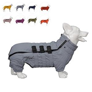 Lovelonglong Warm Dog Coat Double Layers Vest, 4 Legs Covered Windproof Waterproof Reflective Outdoor Skating Costume for Corgis Dachshund Gray, Size D-M