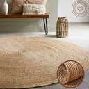 FRELISH DECOR Handwoven Jute Area Rug - 6 feet Round - Natural Yarn - Rustic Vintage Beige Braided Reversible Rug - Eco Friendly Rugs for Bedroom - Kitchen - Living Room - Farmhouse (6' Round)