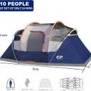 CAMPROS CP Camping Tent 10 Person Family Cabin Tent, 2 Room Water Resistant Waterproof Tent with Top Rainfly, 4 Large Mesh Windows, Double Layer, Easy Set Up, Portable with Carry Bag, 16ft x 9ft x72in