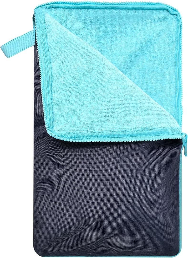 Wet Bag, Wet Dry Bag, Wet bag for swimsuit,Travel, Beach, Pool, Diapers, Dirty Yoga Gym Clothes, Waterproof Embedded Towel Wet Bag(Fleece)-Leakproof Wet Clothes Bag, Beach Travel Essentials (18x10.5 inch, Navy Blue)