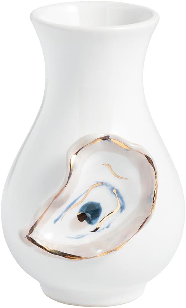 Mud Pie White Stoneware Large Oyster Shell Bud Vase