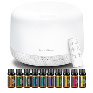 InnoGear Aromatherapy Diffuser & 10 Essential Oils Set, 500ml Essential Oil Diffuser with Remote Control Ultrasonic Cool Mist Scent Humidifier Vaporizer Auto-Off Timer for Room Office Home, White