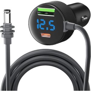 Starlink Mini Cable Car Charger 10FT Starlink Mini Power Cable DC 12V 24V Cigarette Lighter Adapter with Digital Display, USB C PD 30W and USB A 18W Ports for Trucks and Cars