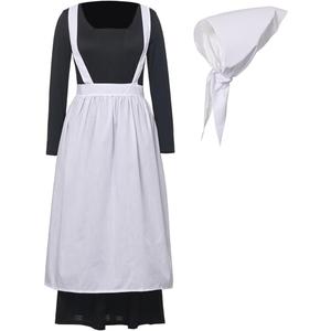 BPURB Women Pioneer Colonial Dress Pilgrim Costume Civil War Dress Victorian Maid Peasant Costume with Apron (Large)