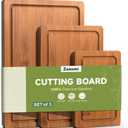 3-Piece Set Bamboo Cutting Board for Kitchen - Crack-Resistant Wood Chopping Boards with Deep Juice Grooves, Pre-Oiled Butcher Block for Meat, Vegetables & Cheese, Carbonized
